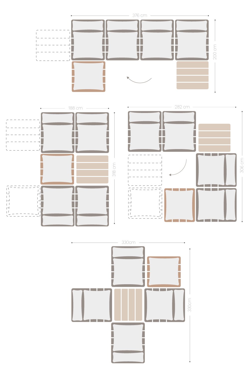 Tuinset met 4-delige modulaire verstelbare bank, salontafel en poef van acaciahout Brina, galerij beeld 10