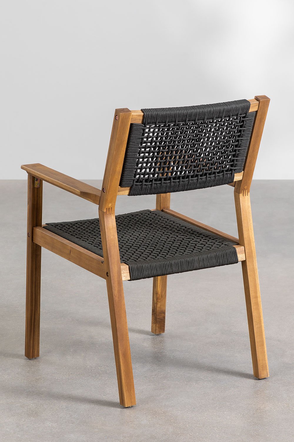 Uitschuifbare rechthoekige eettafel 160-210x90 cm en 6 eetkamerstoelen met armleuningen van acaciahout Tenay, galerij beeld 7