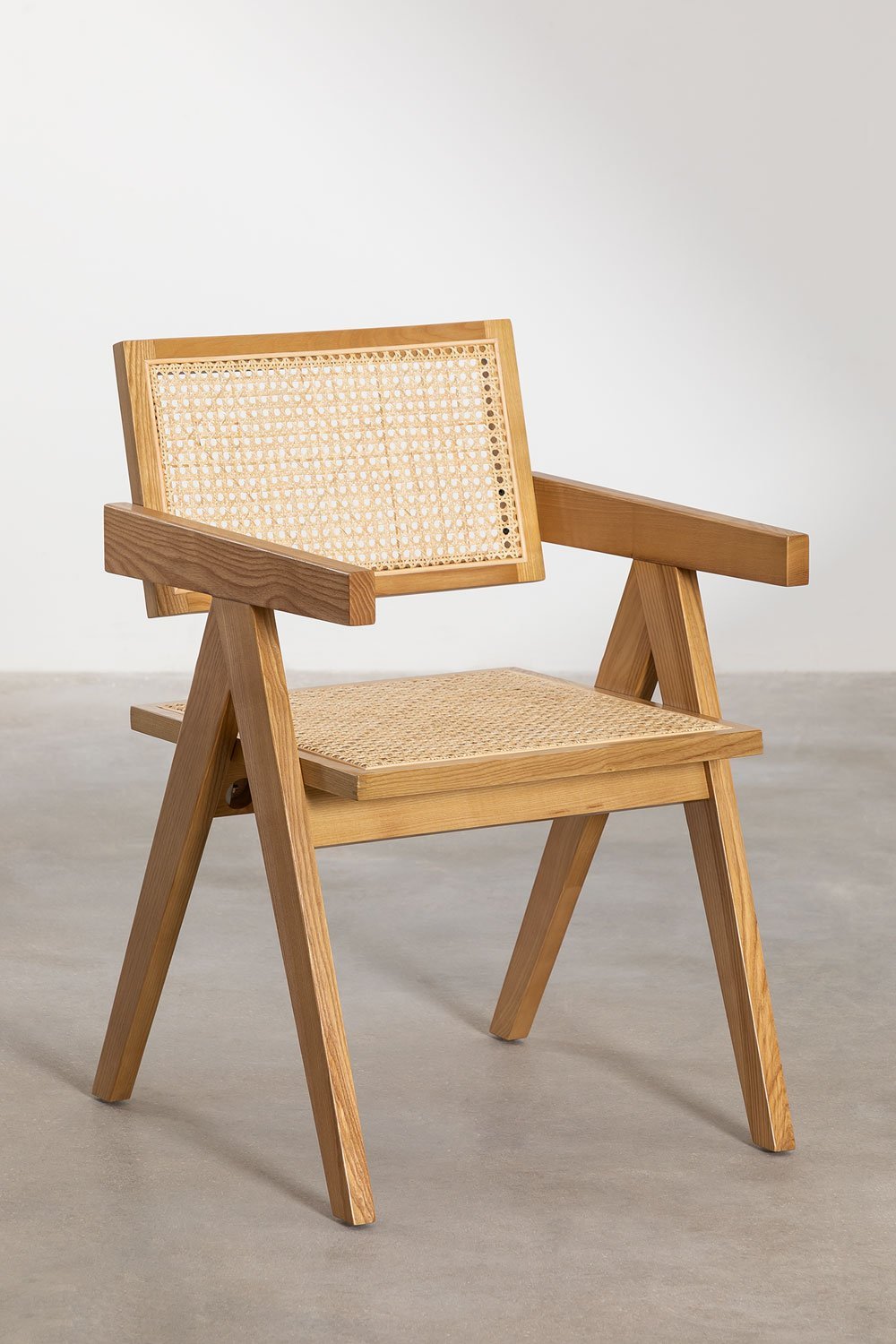 Rechthoekige eettafelset (180x90 cm) Arnaiz en 4 stoelen met armleuningen in Fresnohout en Lali Style rotan , galerij beeld 6