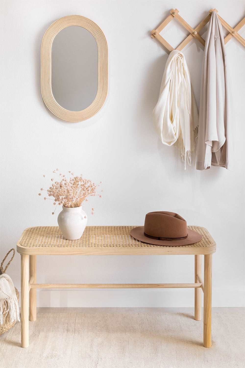 SKLUM Wandkapstok met plank in Rotan Riley ︎ 60 cm