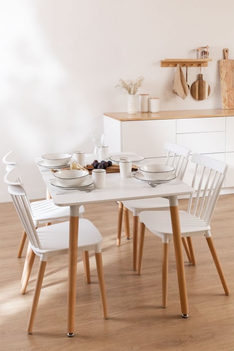 Set Rechthoekige eettafel in beukenhout en MDF (120X80 cm) en 4 stoelen Royal