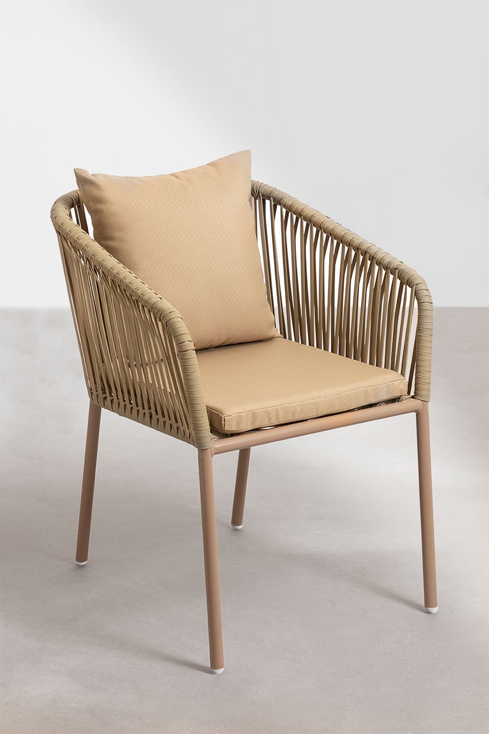 Pakket van 2 Arhiza Classic eetkamerstoelen met armleuningen in aluminium en gevlochten touw, galerij beeld 2