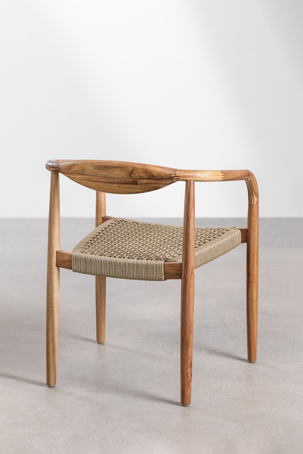 Pakket van 4 eetkamerstoelen in acaciahout en gevlochten touw Mallory , galerij beeld 5