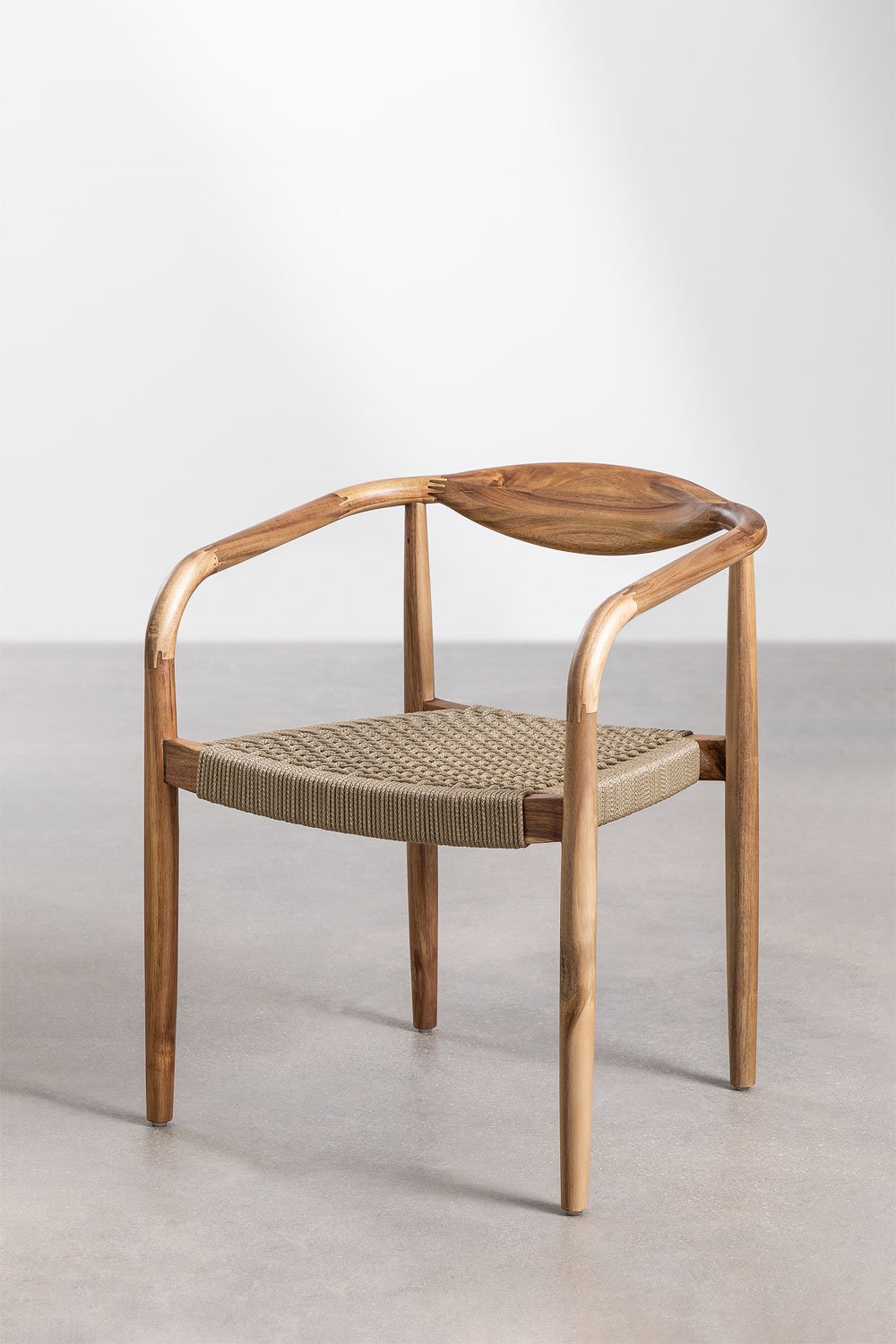 Pakket van 4 eetkamerstoelen in acaciahout en gevlochten touw Mallory , galerij beeld 3