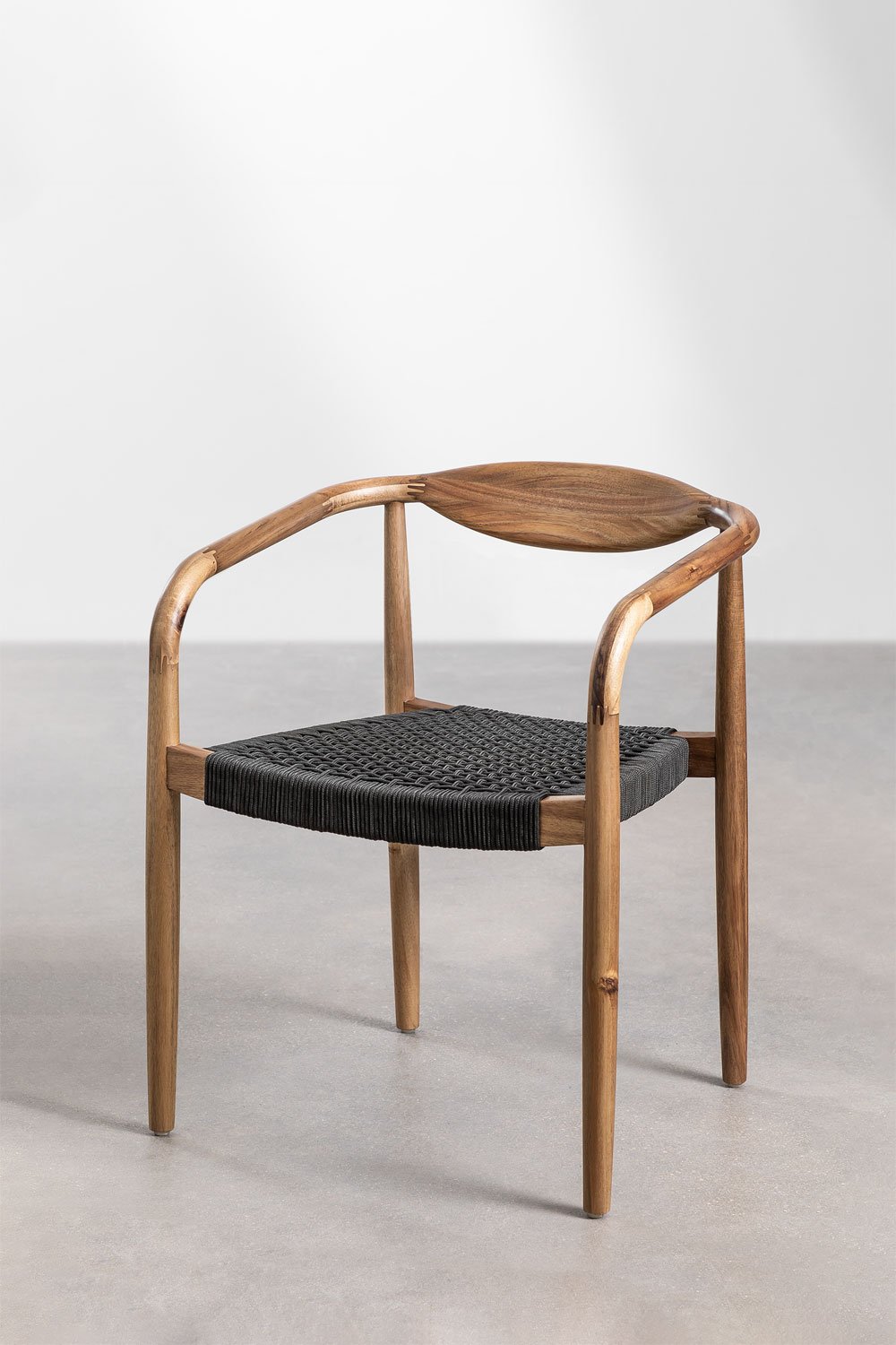 Set van 4 eetkamerstoelen van acaciahout en Mallory gevlochten touw, galerij beeld 2