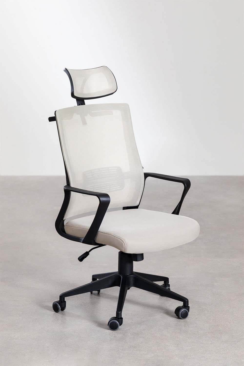 Kantoorkruk met wielen en hoofdsteun van polypropyleen Teill Black, galerij beeld 5