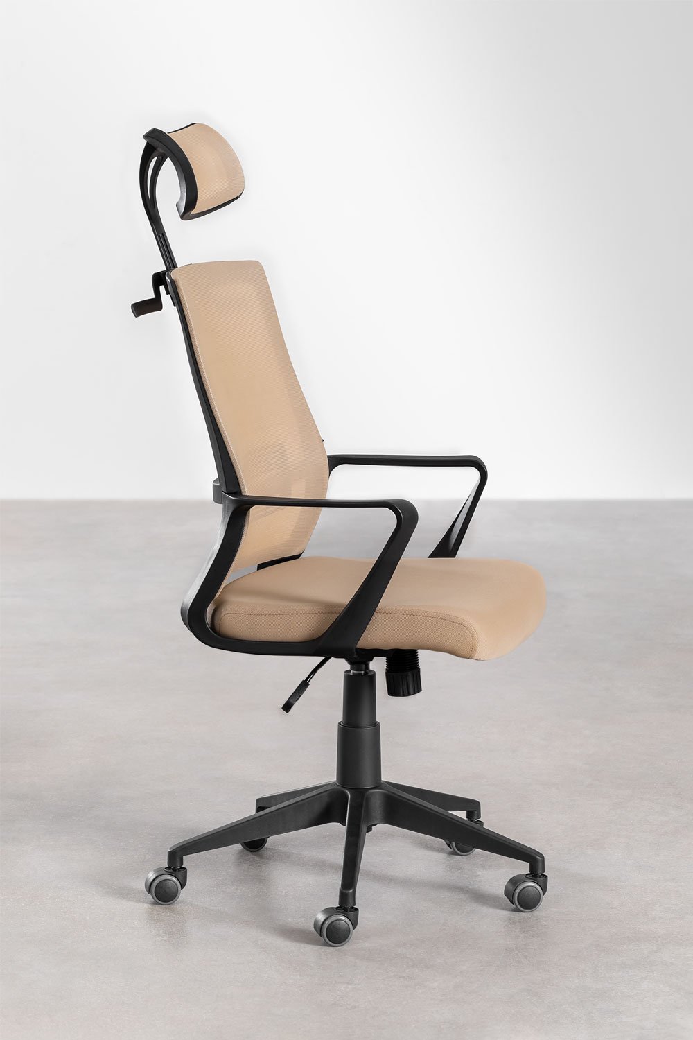 Kantoorkruk met wielen en hoofdsteun van polypropyleen Teill Black, galerij beeld 3