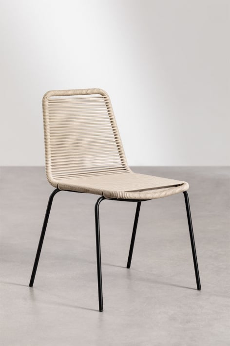 Set van 2 stapelbare eetkamerstoelen van ijzer en gevlochten touw Mileyd