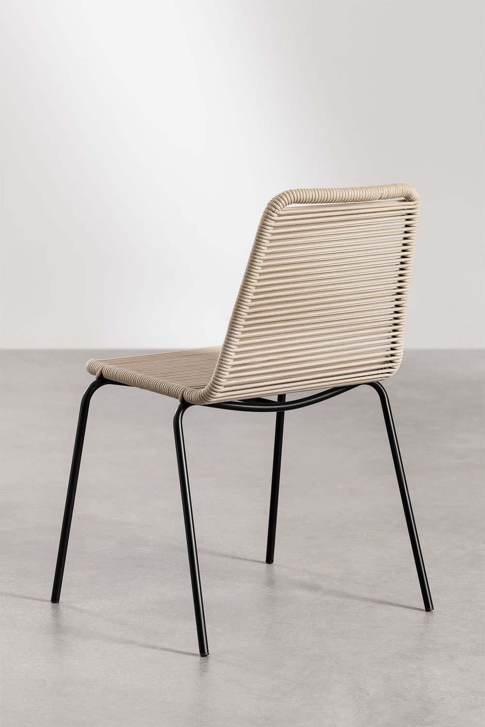 Set van 4 stapelbare eetkamerstoelen van ijzer en gevlochten touw Mileyd, galerij beeld 4