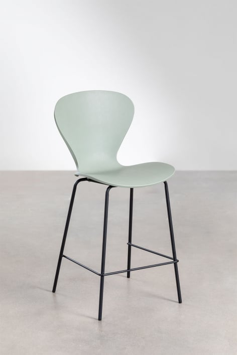 Hoge kruk 65 cm van celadon polypropyleen en poten van zwart ijzer Uit