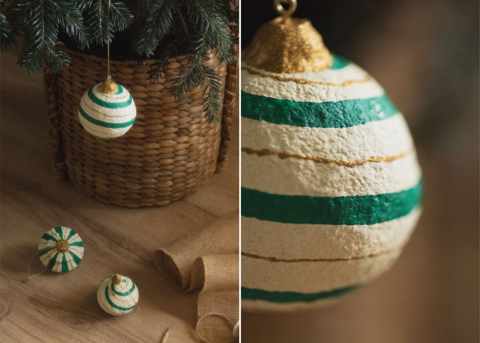 Set van 3 handgemaakte kerstversieringen van papier-maché Mogens