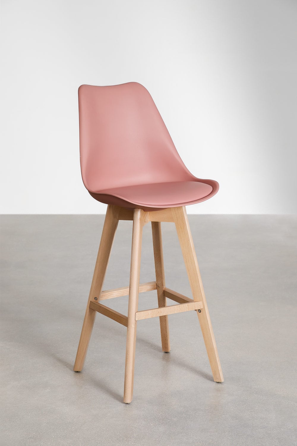 Set van 4 hoge krukken 75 cm met kussen van wijnroze kunstleer Nordic, galerij beeld 1