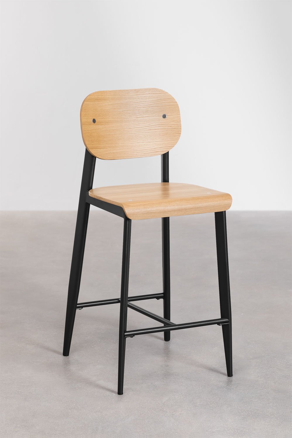 Hoge kruk 65 cm van eikenfineer en zwarte poten And, galerij beeld 4