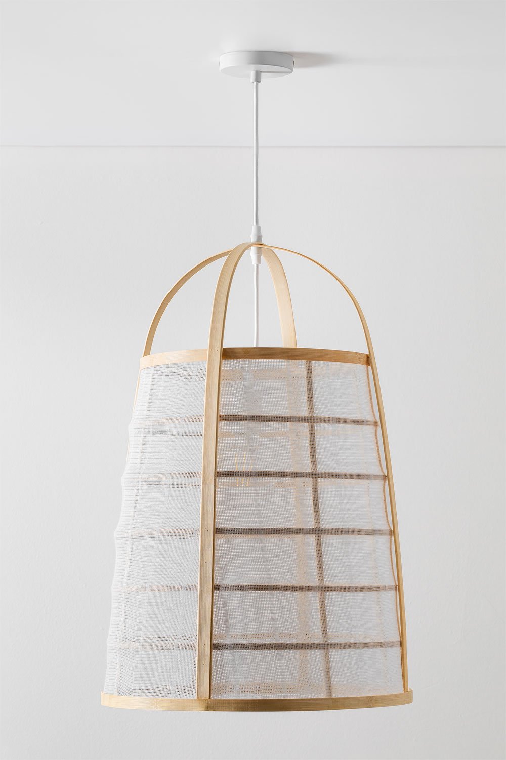Plafondlamp van bamboe en katoen (Ø40 cm) Mikayla, galerij beeld 1