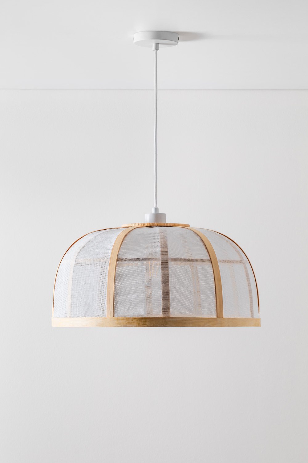 Plafondlamp van bamboe en katoen (Ø45 cm) Mikayla, galerij beeld 1