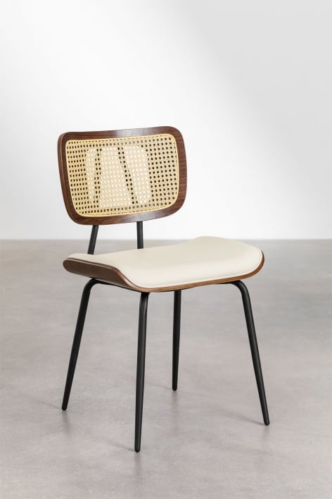 Set van 2 eetkamerstoelen van hout, rotan en kunstleer Raysa