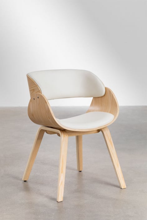 Set van 4 eetkamerstoelen in hout en kunstleer Lorete