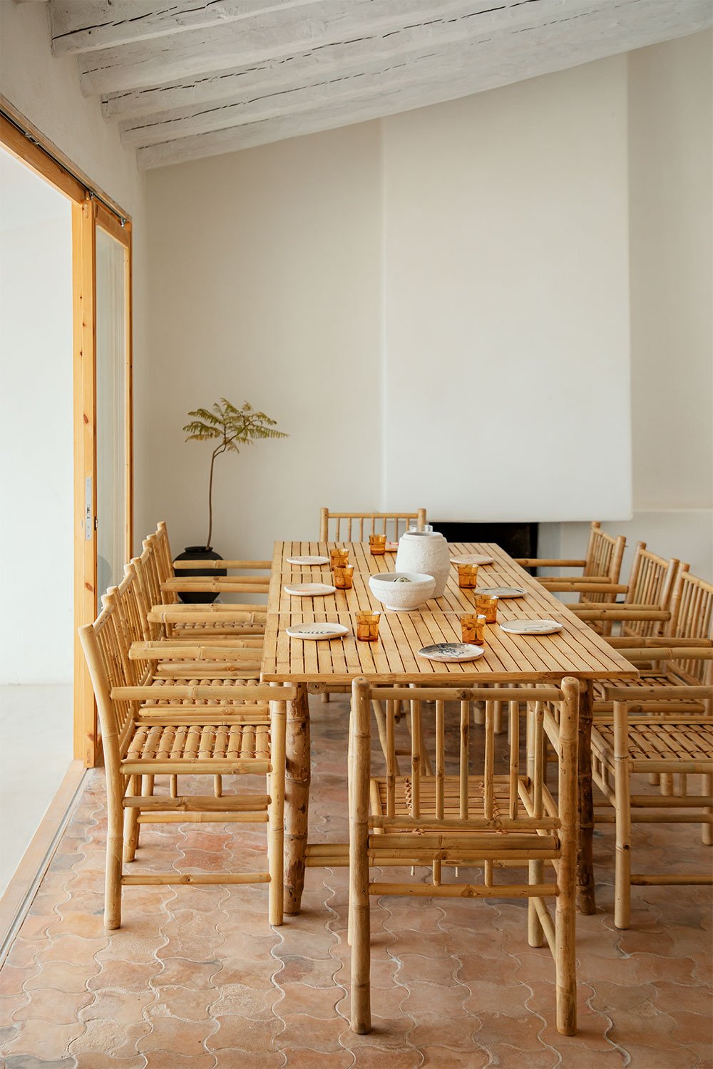 Senia rechthoekige bamboe eettafel, galerij beeld 1