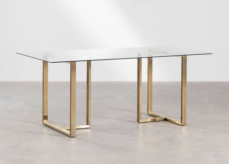 Rechthoekige eettafel in glas en staal (180x90 cm) Lesley