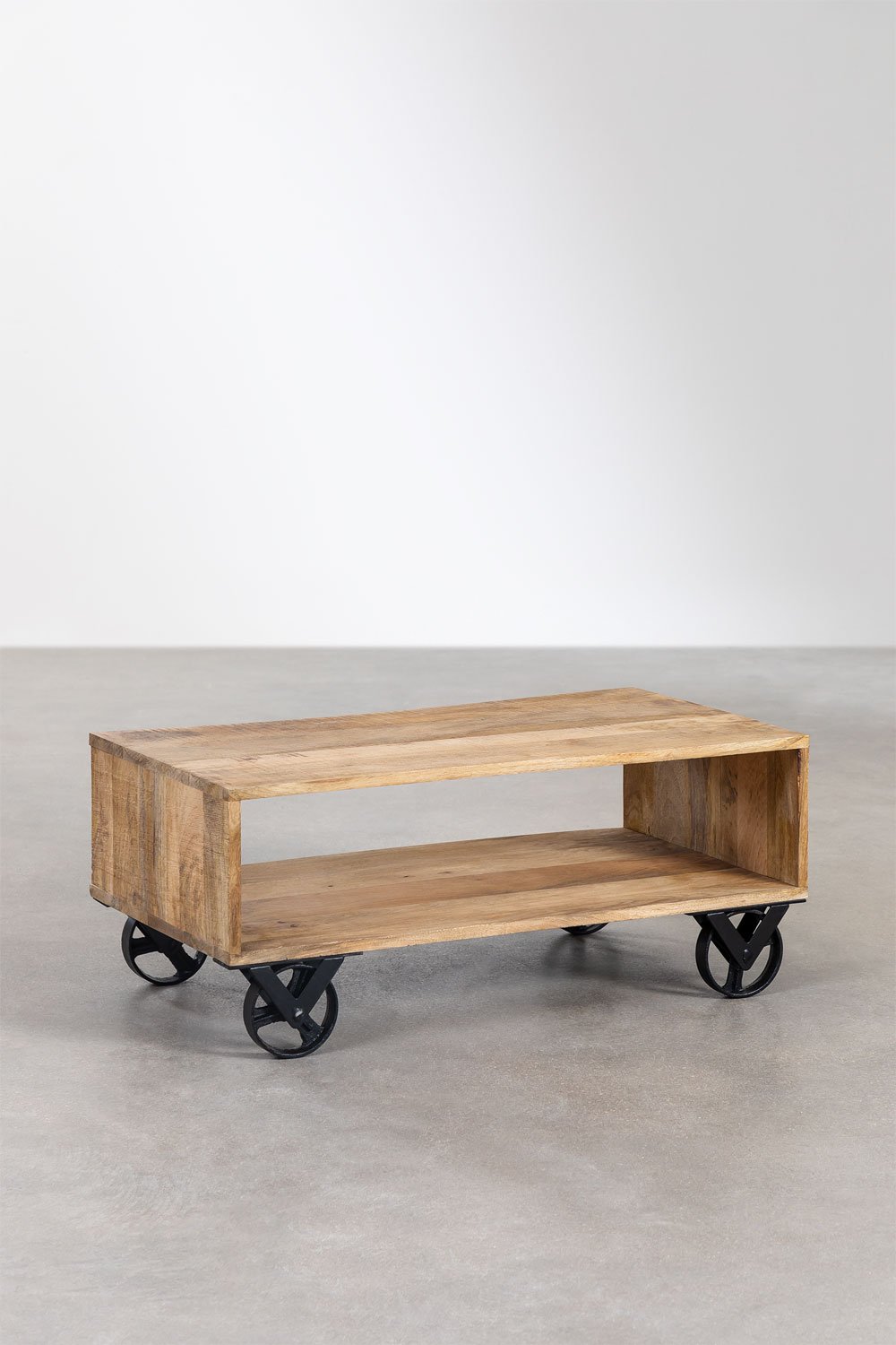 Mangohouten salontafel met Olson wielen , galerij beeld 1