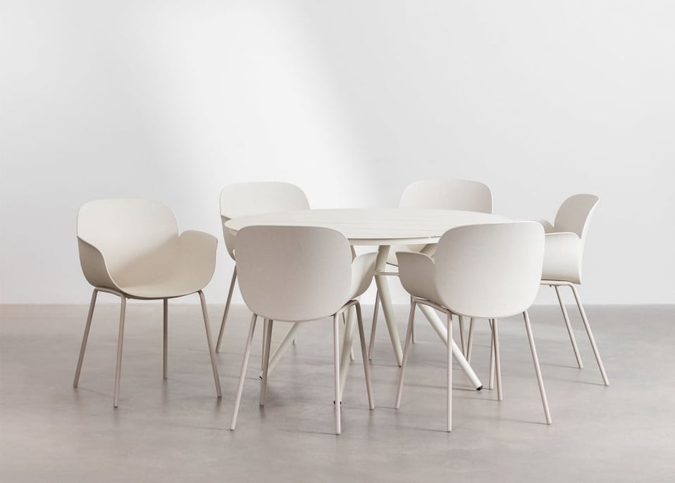 Aluminium ronde tafelset (Ø125 cm) Valerie en 6 Lynette tuinstoelen