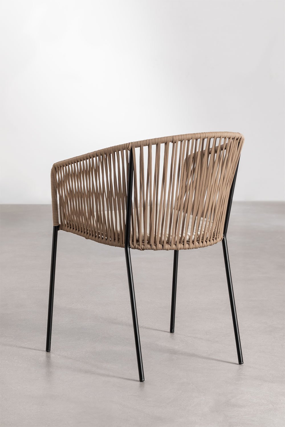 Set van 2 eetkamerstoelen met armleuningen van ijzer en gevlochten touw Jocelyn, galerij beeld 6