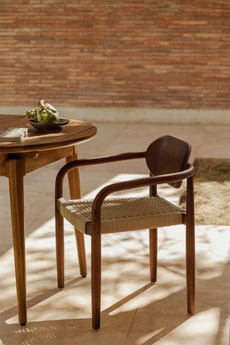 Naele Vintage houten tuinstoel met armleuningen - Donker Hout - Beige – crème