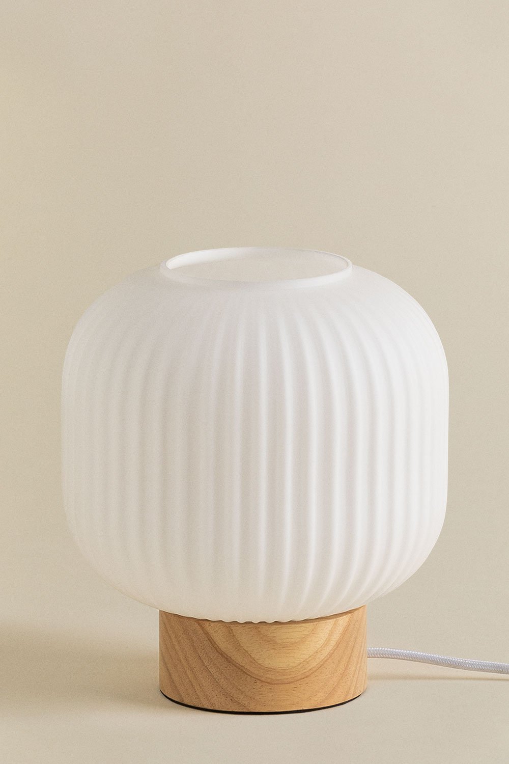 Bruner tafellamp van hout en glas, galerij beeld 4