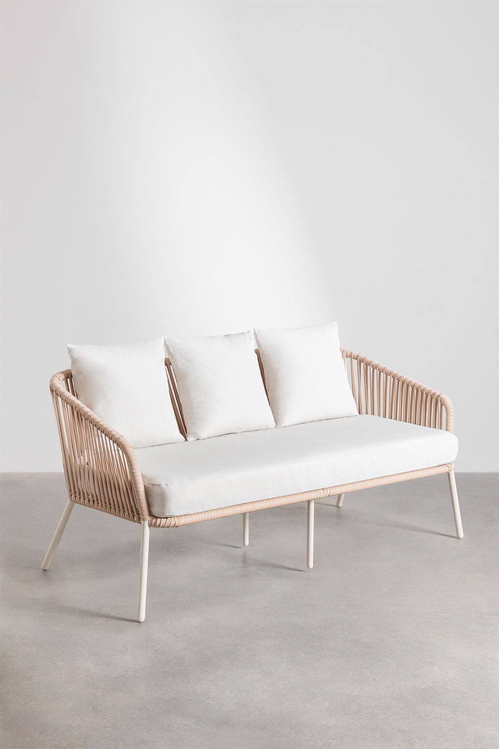 Tuinset met 2-zitsbank, 2 fauteuils en salontafels in aluminium en gevlochten touw Arhiza     , galerij beeld 4