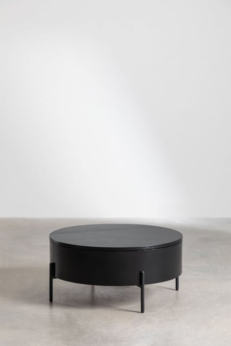 Ronde verhoogde salontafel van hout en staal (Ø80 cm) Tainara