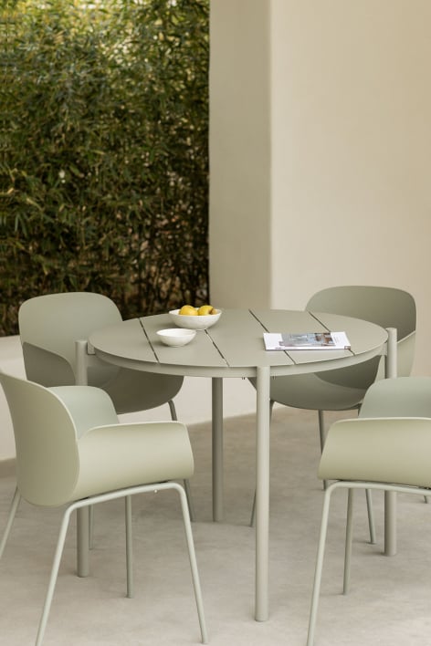 Elton ronde aluminium tafelset (Ø109 cm) en 4 Lynette tuinstoelen