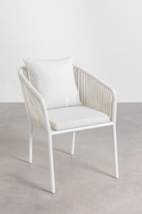 Pakket van 2 Arhiza Classic eetkamerstoelen met armleuningen in aluminium en gevlochten touw - Gardenia Wit
