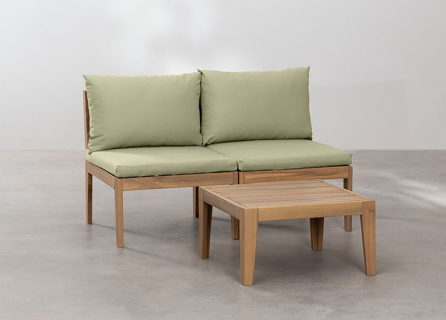 Tuinset met een modulaire bank in 2 delen en een salontafel in Filips acaciahout, galerij beeld 2