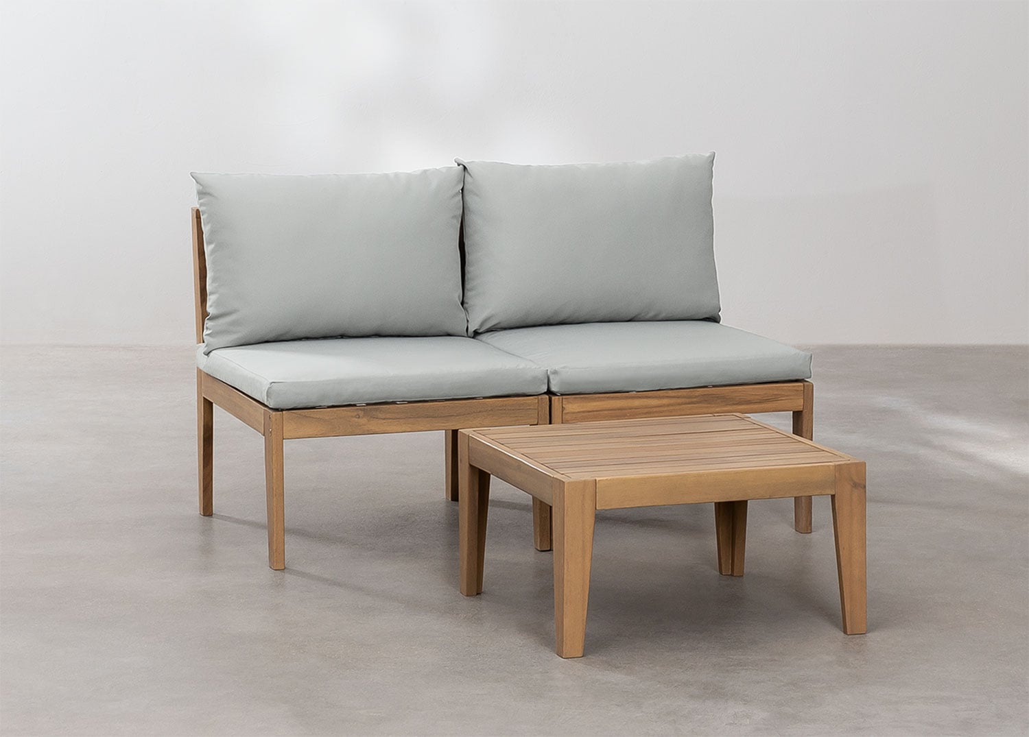 Tuinset met een modulaire bank in 2 delen en een salontafel in Filips acaciahout, galerij beeld 2