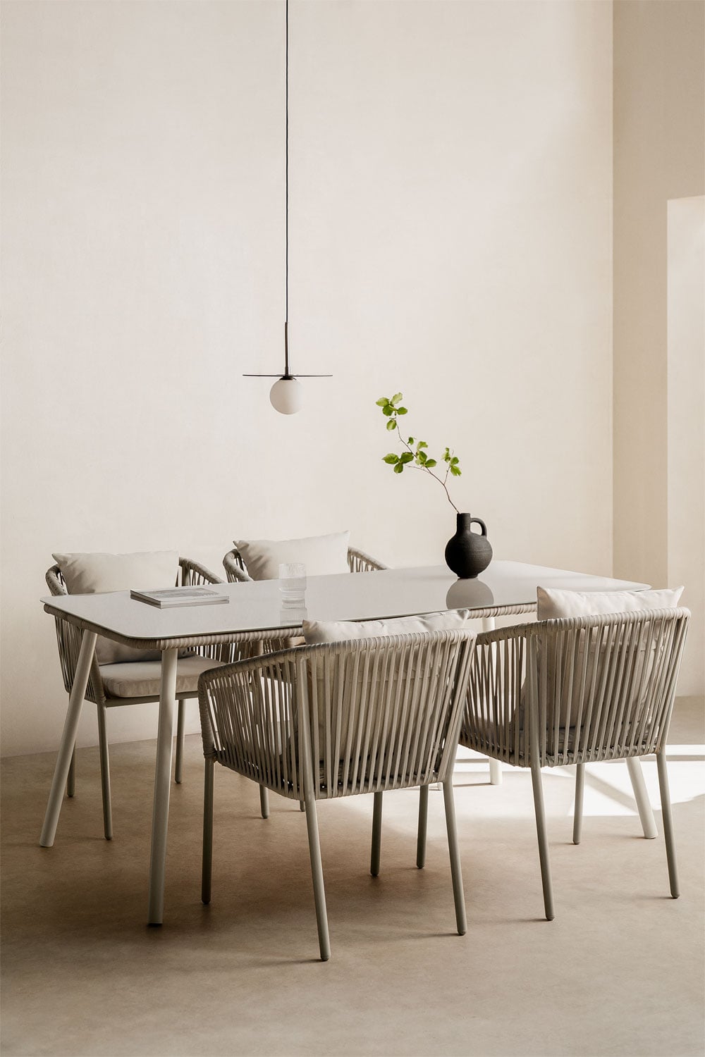 Set van 4 eetkamerstoelen met armleuningen in gevlochten touw Arhiza Classic, galerij beeld 3
