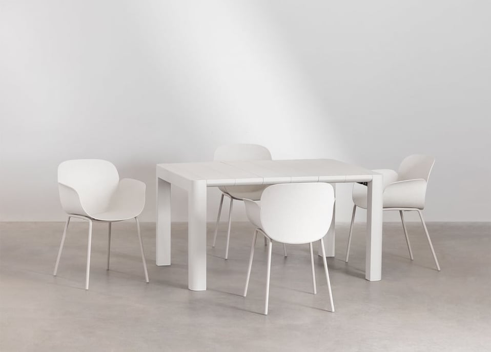 Arnadine rechthoekige tafelset (140x100 cm) en 4 Lynette eetkamerstoelen