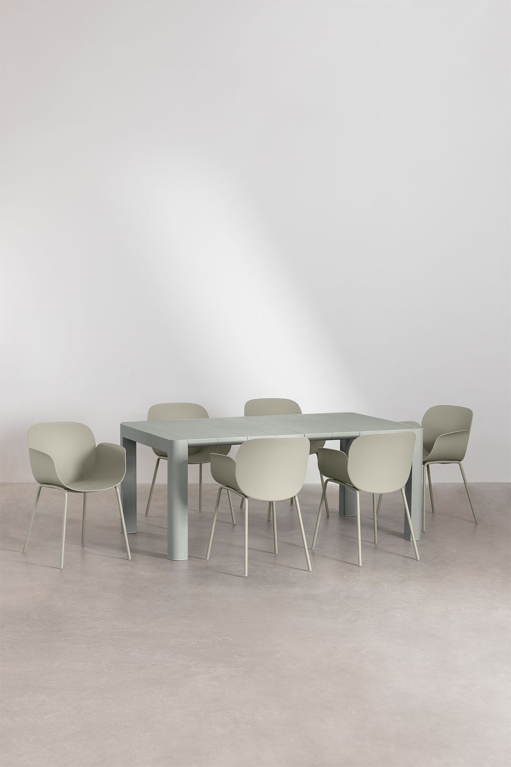 Set van rechthoekige tafel 180x100 cm Arnadine en 6 tuinstoelen van polypropyleen en staal Lynette, galerij beeld 1