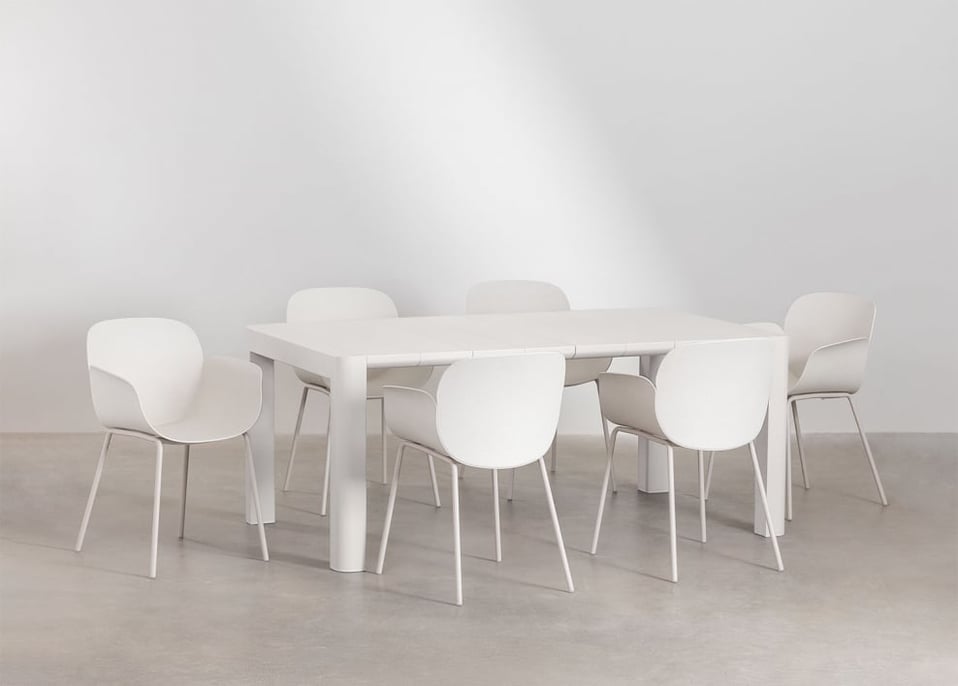 Arnadine rechthoekige tafelset (180x100 cm) en 6 Lynette eetkamerstoelen