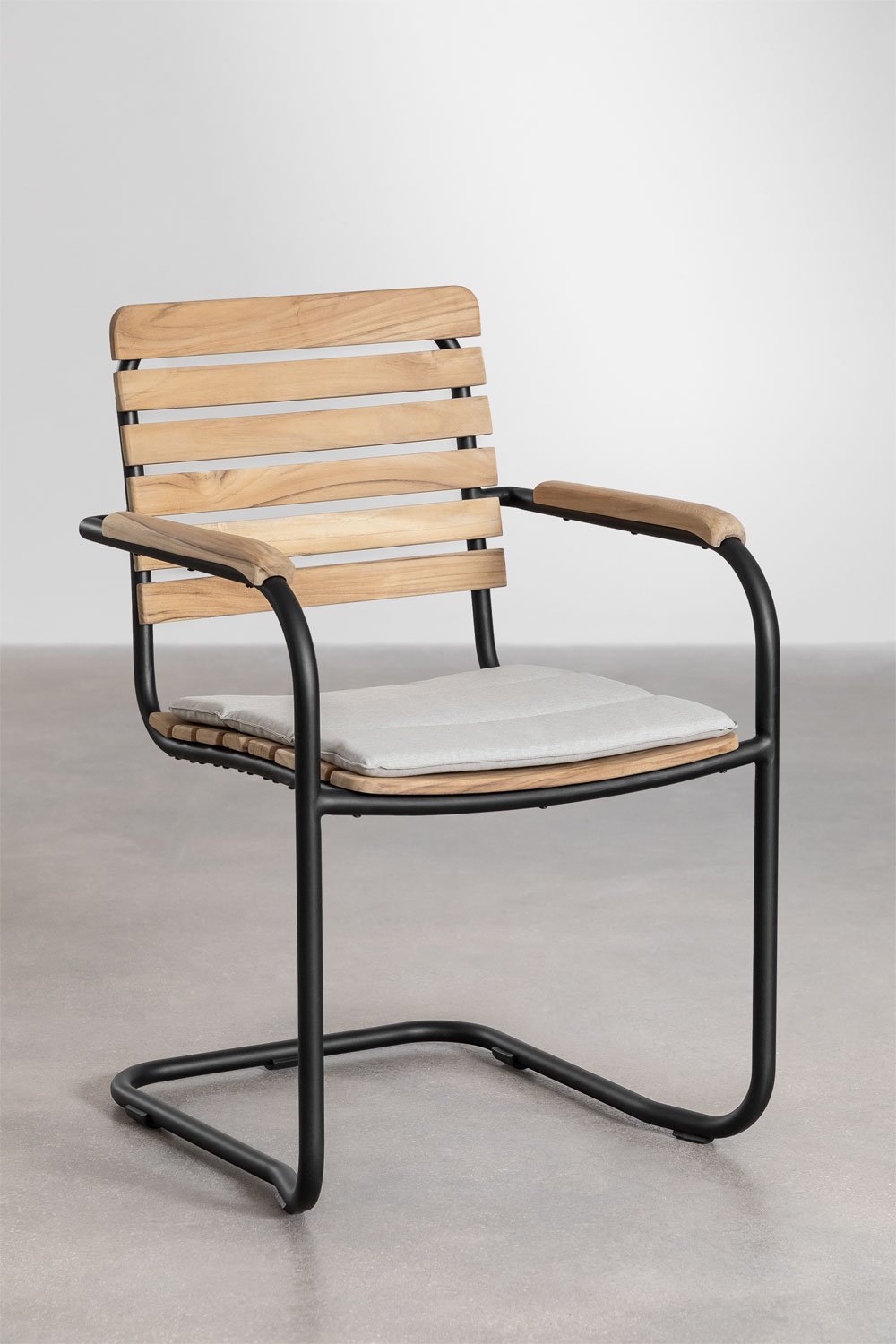 Set van 4 eetkamerstoelen met armleuningen in teakhout en aluminium Lowel  , galerij beeld 2