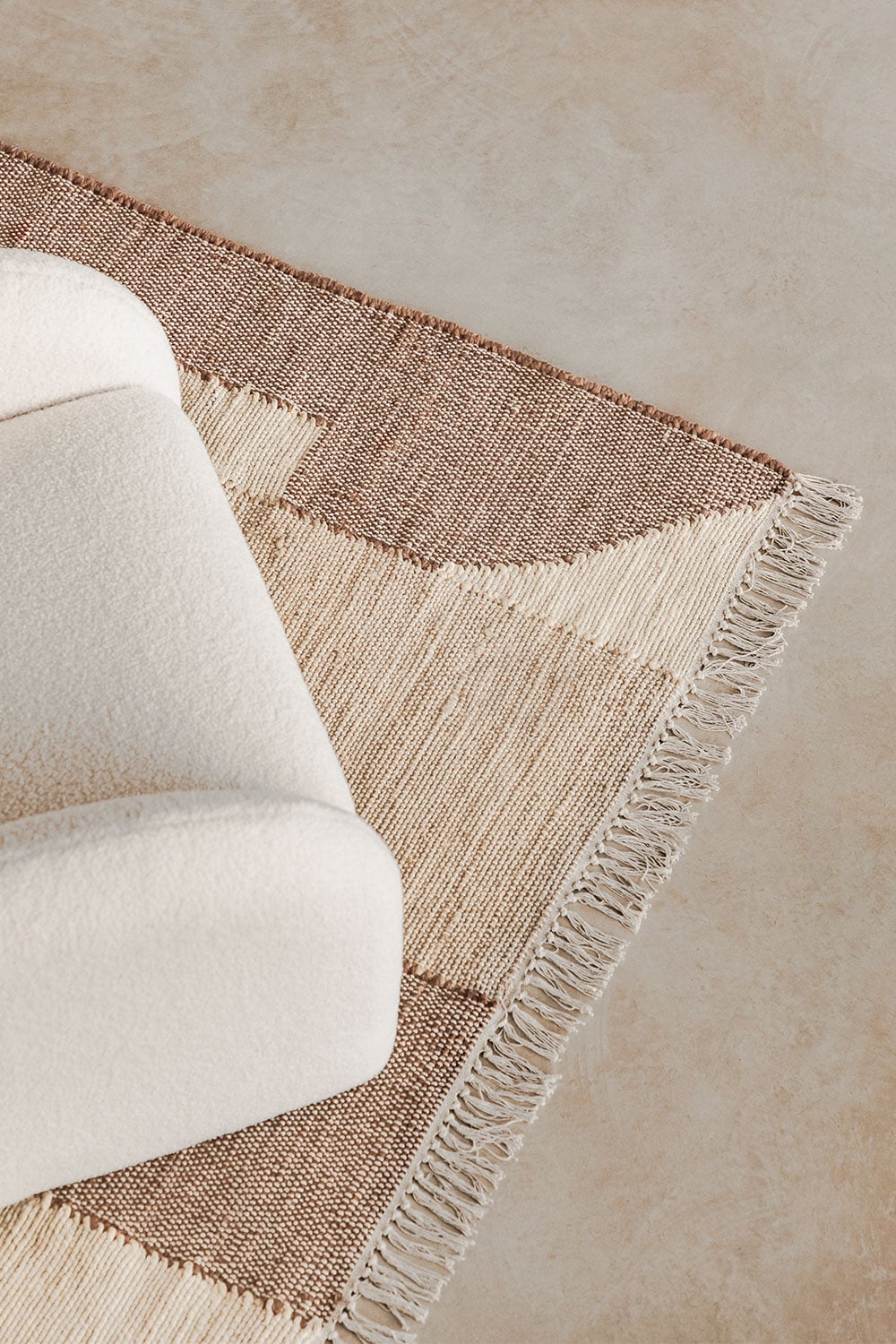 Rond vloerkleed katoen - Joy beige/wit