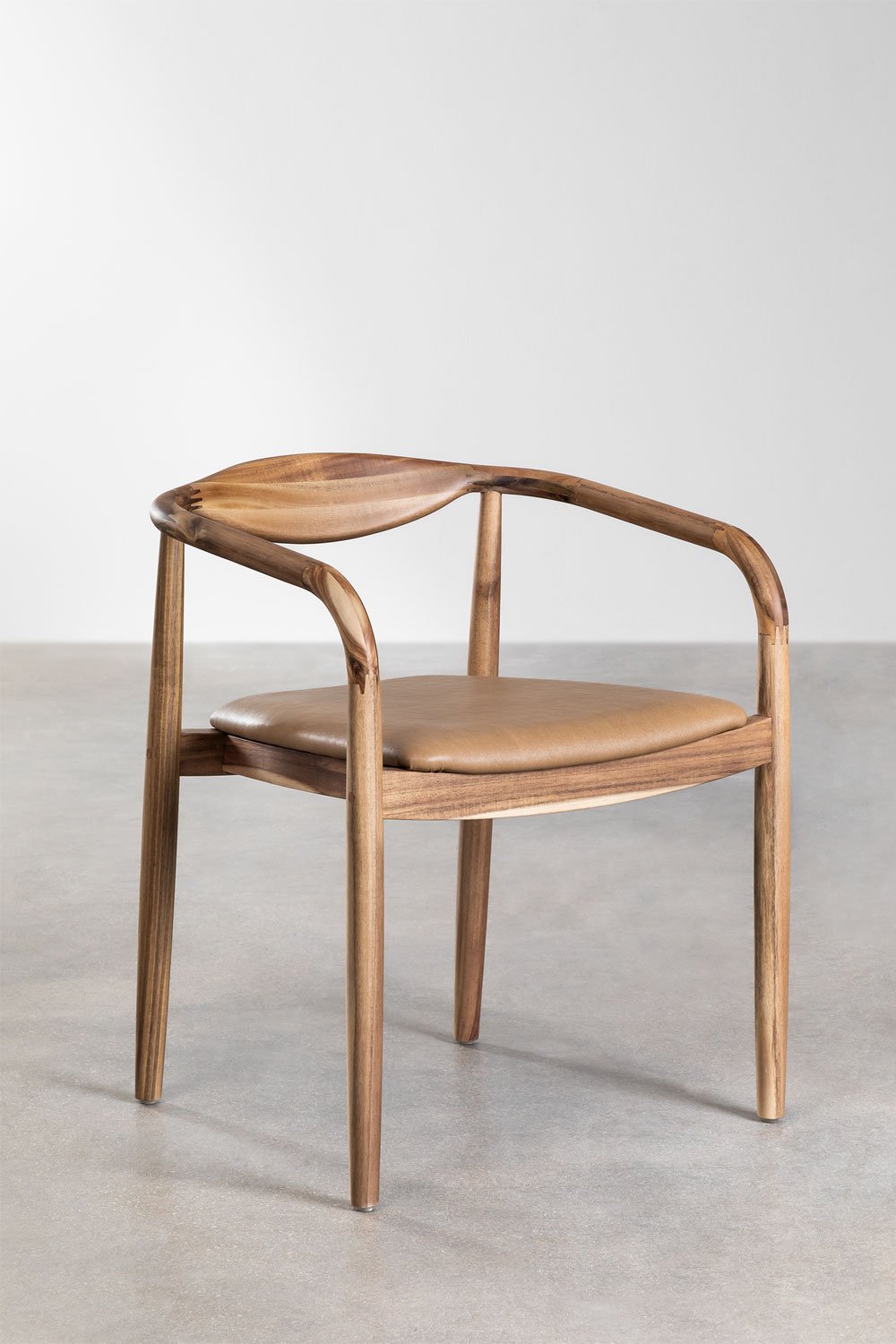 Set van 2 eetkamerstoelen van acaciahout en kunstleer Mallory, galerij beeld 2