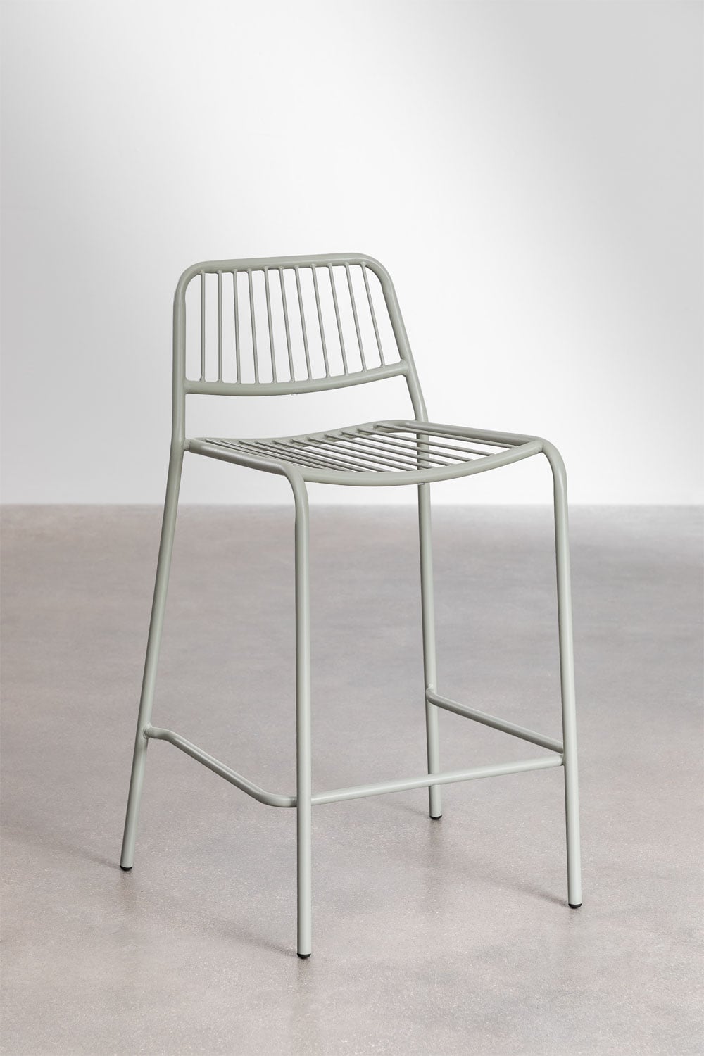 Set van 4 hoge krukken 65 cm stapelbaar van kaki groen staal Elton, galerij beeld 1