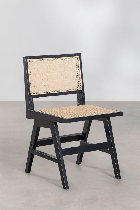 Set van 2 eetkamerstoelen in essenhout en rotan Lali