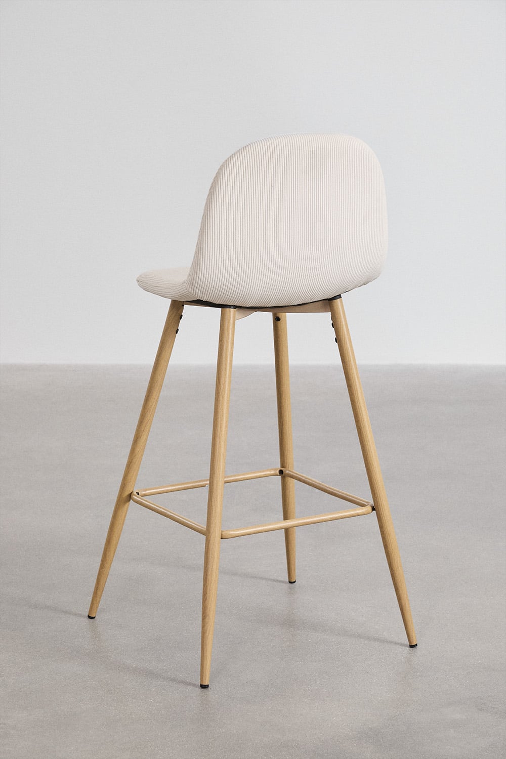 Hoge kruk 75 cm van linnen beige ribstof en natuurlijk hout afgewerkte poten Glamm, galerij beeld 3