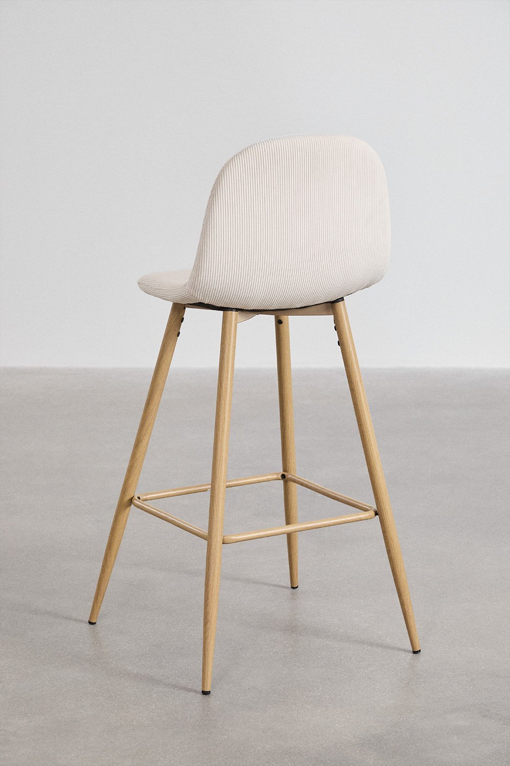 Set van 2 hoge krukken 75 cm van linnen beige ribstof en natuurlijk hout afgewerkte poten Glamm, galerij beeld 3