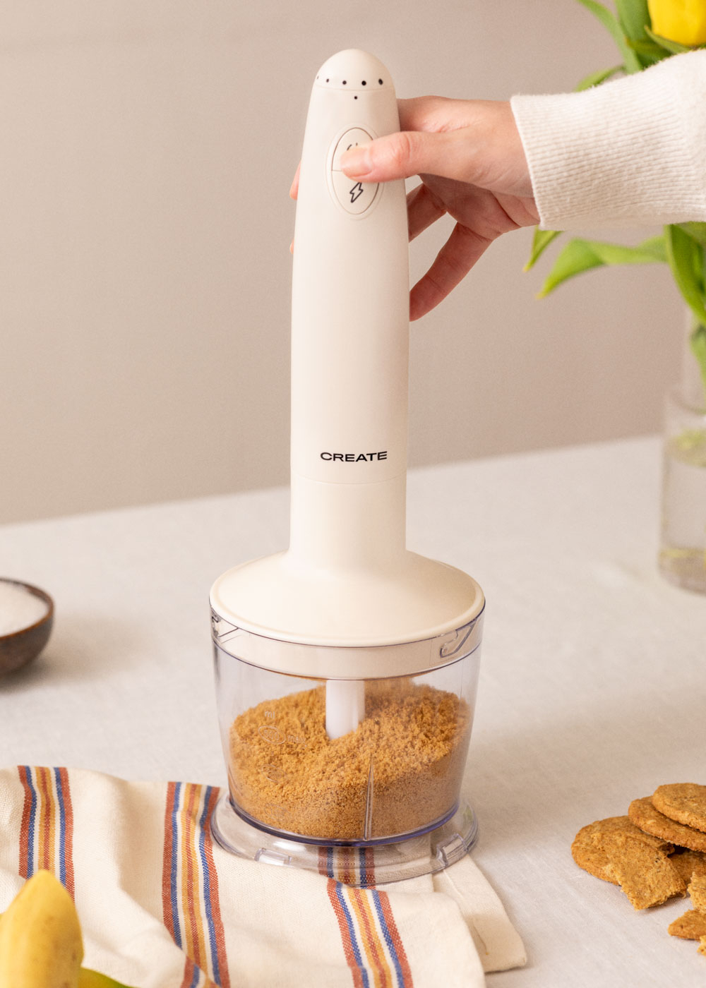 CREATE FULLMIX RETRO/staafmixer, gebroken wit, mixen en mixen, 6 snelheden, maatbeker 600 ml, BPA-vrij, hakbeker 500 ml, 1000 W