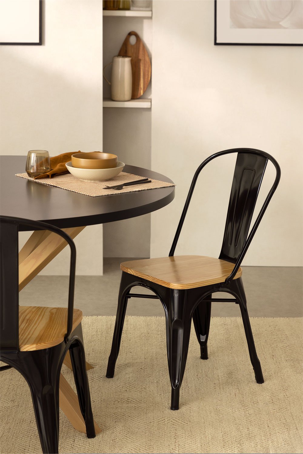 Set van 4 stapelbare eetkamerstoelen Lix Madera, galerij beeld 1