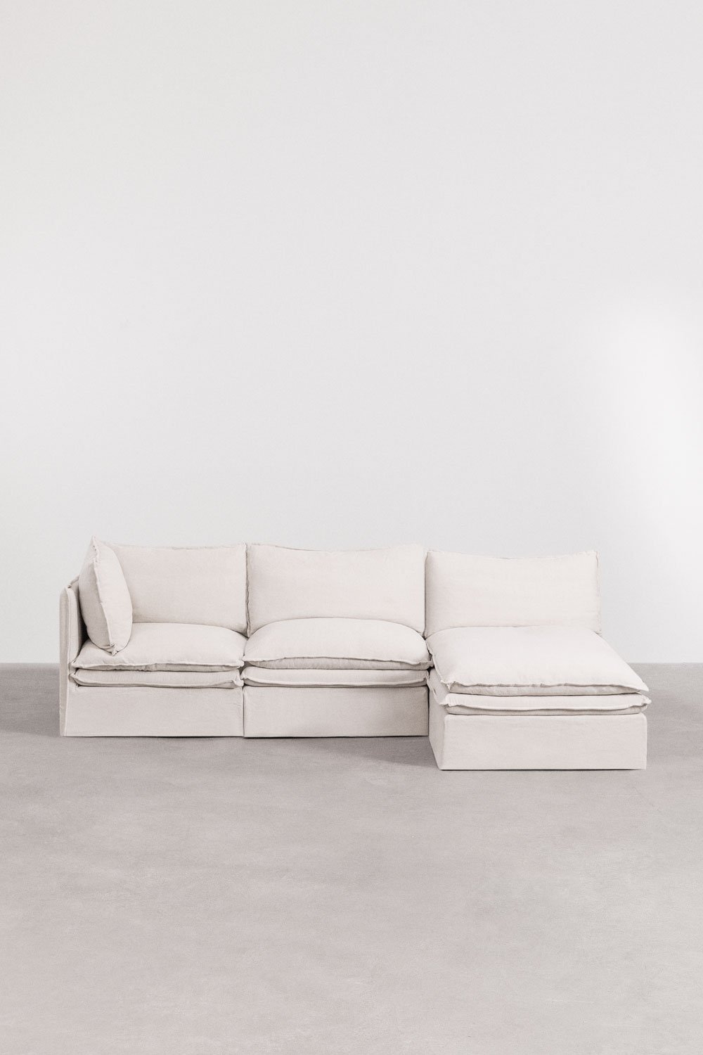 3-delige modulaire chaise longue bank in linnen en katoen Grace, galerij beeld 4