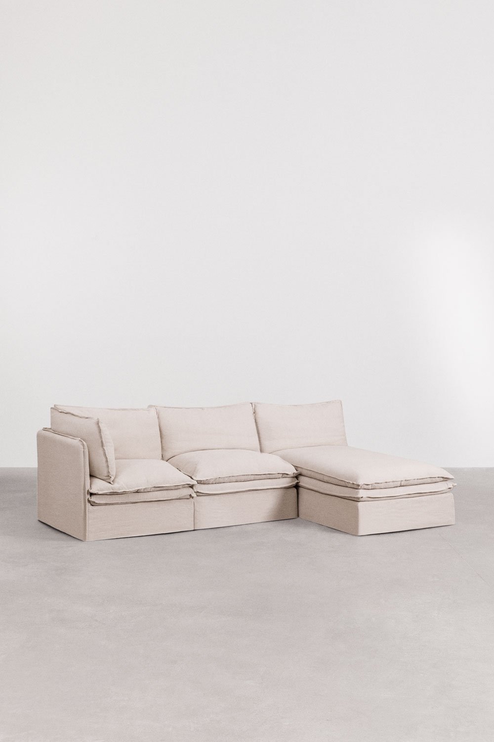 Grace linnen en katoenen 3-delige chaise longue modulaire bank, galerij beeld 1