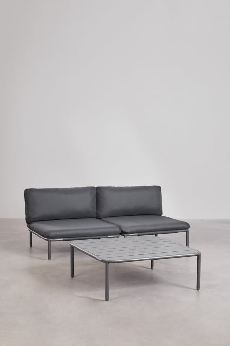 Tuinset met 2-delige modulaire bank en Roubly salontafel